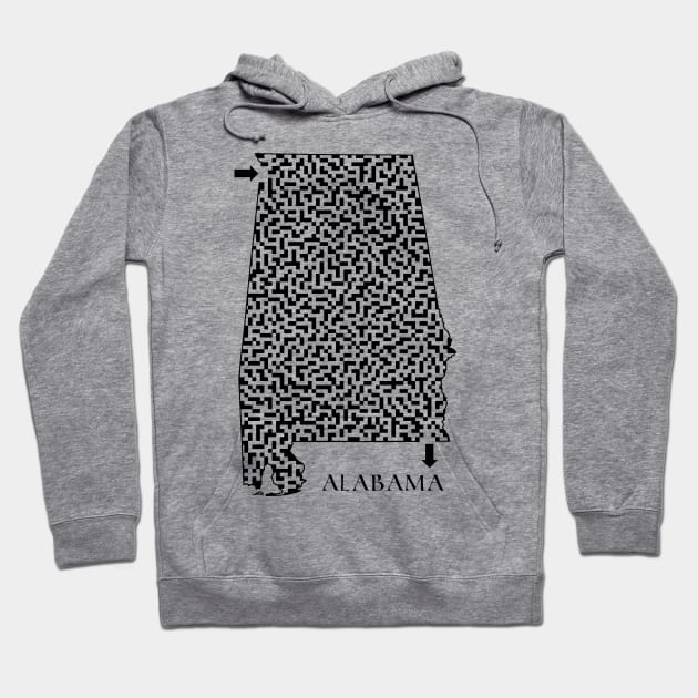 Alabama State Outline Maze & Labyrinth Hoodie by gorff